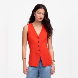 NEW Madewell Cutaway Long Vest Size 2 in Bright Flame Red Orange $118 Retail